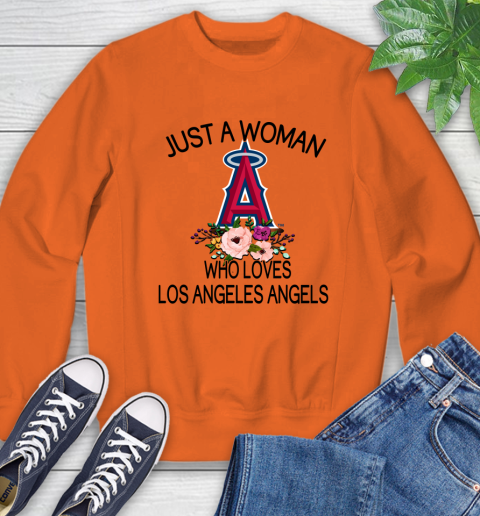 MLB Just A Woman Who Loves Los Angeles Angels Baseball Sports Sweatshirt 2
