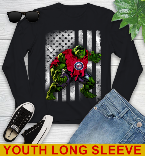 Minnesota Twins Hulk Marvel Avengers MLB Baseball American Flag Youth Long Sleeve