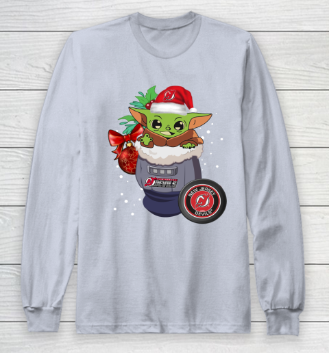 New Jersey Devils Christmas Baby Yoda Star Wars Funny Happy NHL Long Sleeve T-Shirt 6