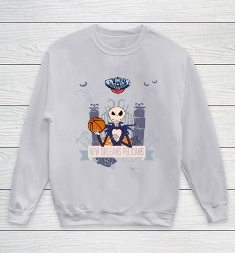 NBA New Orleans Pelicans Basketball Jack Skellington Halloween Youth Sweatshirt 3