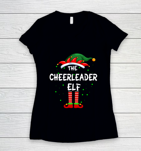 Cheerleader Elf Family Matching Group Funny Christmas Pajama Women's V-Neck T-Shirt