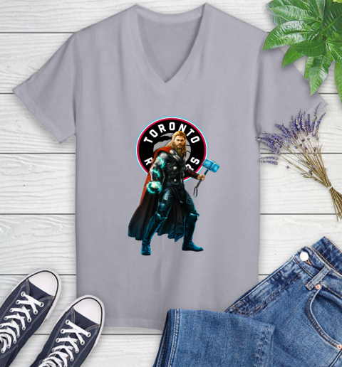 NBA Thor Avengers Endgame Basketball Toronto Raptors Women's V-Neck T-Shirt 4