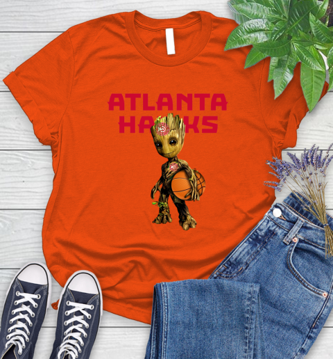 Atlanta Hawks NBA Basketball Groot Marvel Guardians Of The Galaxy Women's T-Shirt 4