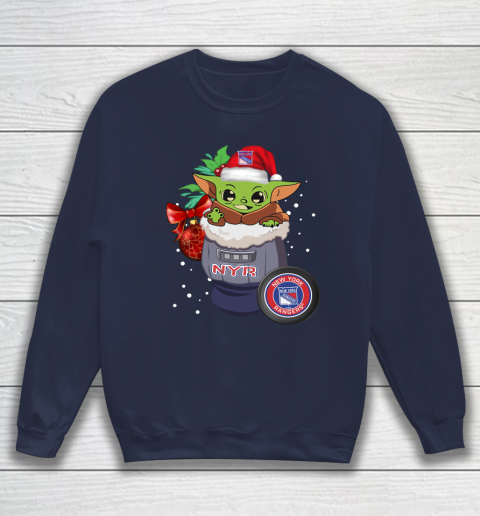 New York Rangers Christmas Baby Yoda Star Wars Funny Happy NHL Sweatshirt 3
