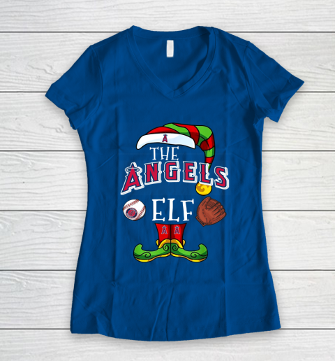 Los Angeles Angels Christmas ELF Funny MLB Women's V-Neck T-Shirt 7
