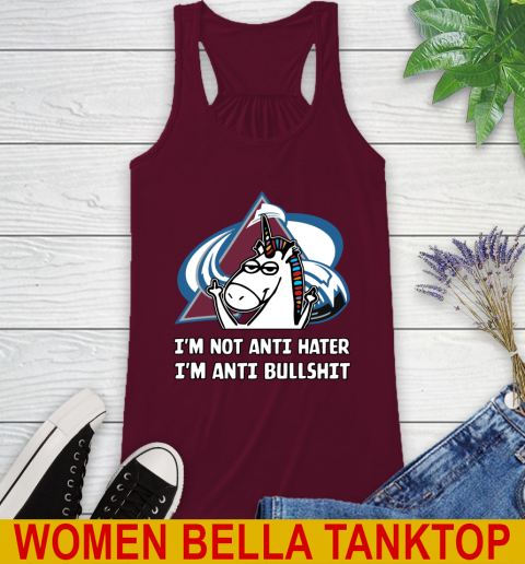Colorado Avalanche NHL Hockey Unicorn I'm Not Anti Hater I'm Anti Bullshit Racerback Tank 3