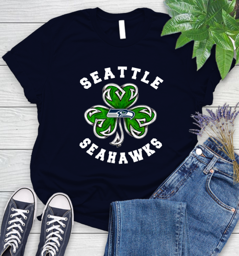 NFL Seattle Seahawks Three Leaf Clover St Patrick's Day Football Sports Women's T-Shirt 3 NFL Seattle Seahawks Three Leaf Clover St Patrick's Day Football Sports Women's T-Shirt - Image 3