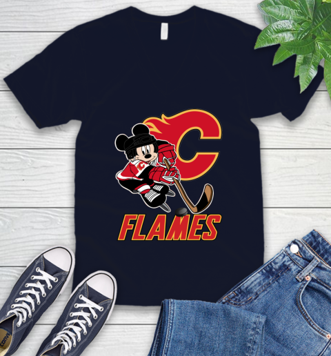 NHL Calgary Flames Mickey Mouse Disney Hockey T Shirt V-Neck T-Shirt 3