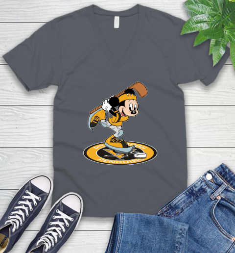 NHL Hockey Pittsburgh Penguins Cheerful Mickey Disney Shirt V-Neck T-Shirt 5