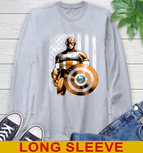 New York Islanders NHL Hockey Captain America Marvel Avengers American Flag Shirt Long Sleeve T-Shirt 6