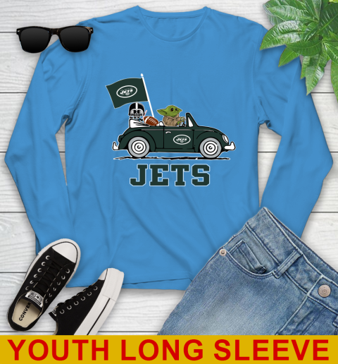 NFL Football New York Jets Darth Vader Baby Yoda Driving Star Wars Shirt Youth Long Sleeve 8