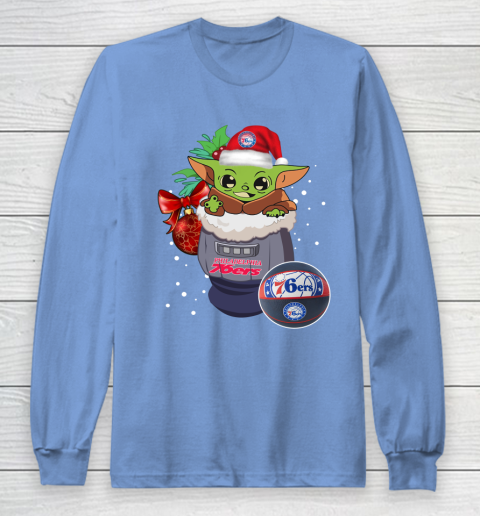Philadelphia 76ers Christmas Baby Yoda Star Wars Funny Happy NBA Long Sleeve T-Shirt 11