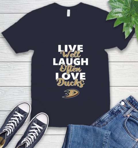 NHL Hockey Anaheim Ducks Live Well Laugh Often Love Shirt V-Neck T-Shirt 2