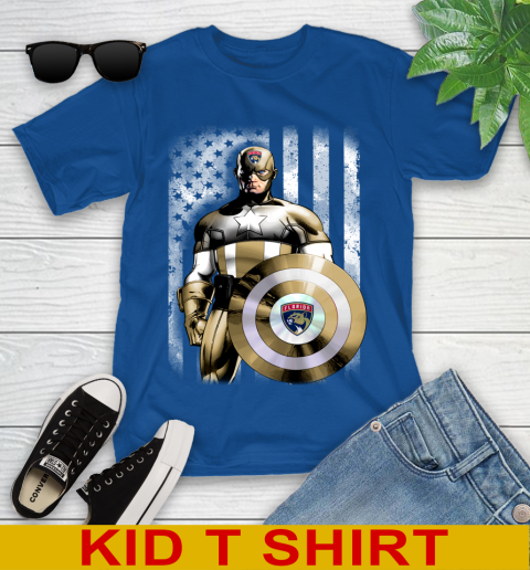 Florida Panthers NHL Hockey Captain America Marvel Avengers American Flag Shirt Youth T-Shirt 10