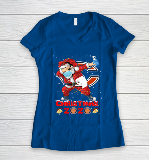 Chicago Bears Funny Santa Claus Dabbing Christmas 2020 NFL Women's V-Neck T-Shirt 7