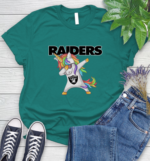 Oakland Raiders NFL Football Funny Unicorn Dabbing Sports Women's T-Shirt 12