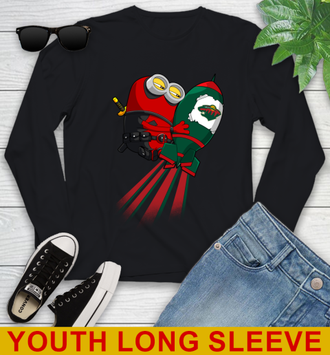 NHL Hockey Minnesota Wild Deadpool Minion Marvel Shirt Youth Long Sleeve