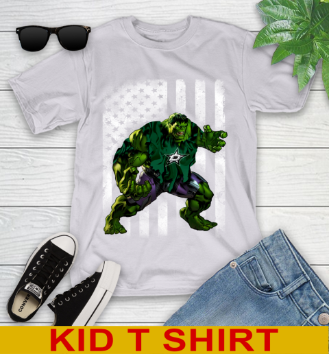 Dallas Stars Hulk Marvel Avengers NHL Hockey American Flag Youth T-Shirt 4