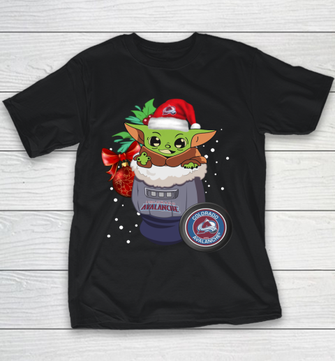 Colorado Avalanche Christmas Baby Yoda Star Wars Funny Happy NHL Youth T-Shirt 3 Colorado Avalanche Christmas Baby Yoda Star Wars Funny Happy NHL Youth T-Shirt - Image 3