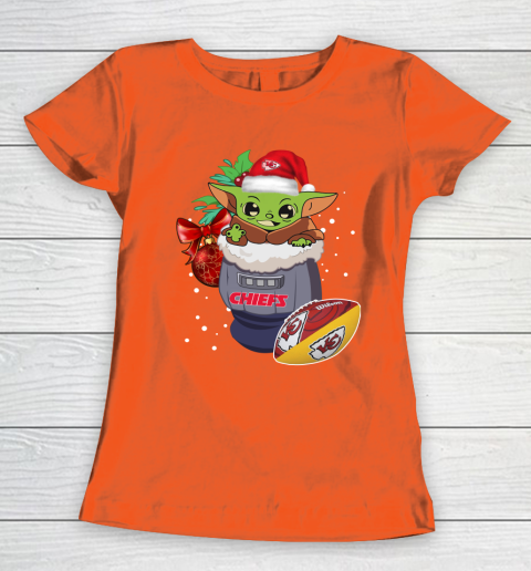 Kansas City Chiefs Christmas Baby Yoda Star Wars Funny Happy NFL Women's T-Shirt 5
