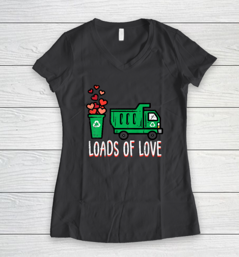Kids Valentines Day Garbage Truck Loads Of Love Women's V-Neck T-Shirt 4