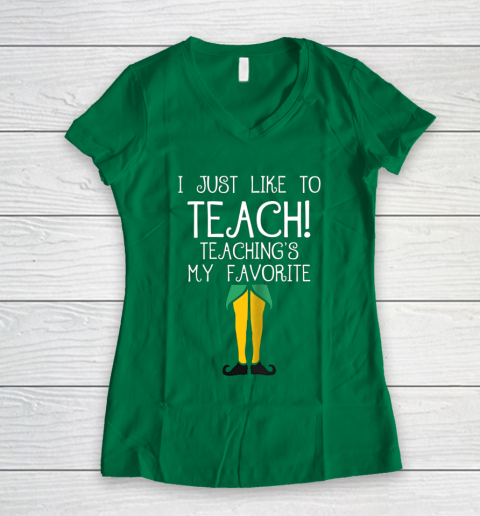 Cute TEACHER ELF Christmas T Shirt I Just Like to Women's V-Neck T-Shirt 3