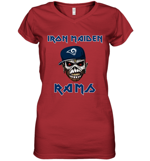 NFL Los Angeles Rams Iron Maiden Rock Band Music Football Sports lWUNRSYr2jA women v neck t shirt 39 95 151514 front red