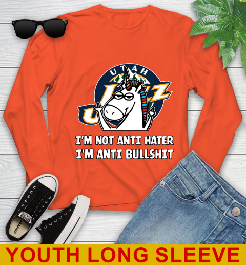 Utah Jazz NBA Basketball Unicorn I'm Not Anti Hater I'm Anti Bullshit Youth Long Sleeve 4