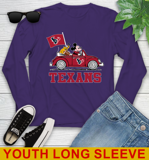 NFL Football Houston Texans Pluto Mickey Driving Disney Shirt Youth Long Sleeve 5