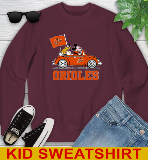 MLB Baseball Baltimore Orioles Pluto Mickey Driving Disney Shirt Youth Sweatshirt 5