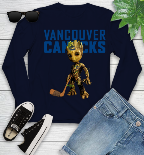 Vancouver Canucks NHL Hockey Groot Marvel Guardians Of The Galaxy Youth Long Sleeve 3