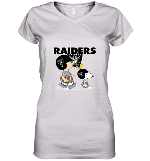 Oakland Raiders Let's Play Football Together Snoopy NFL Women's V-Neck T-Shirt