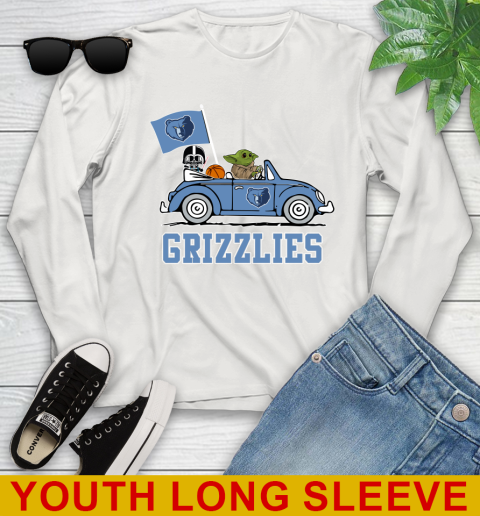 NBA Basketball Memphis Grizzlies Darth Vader Baby Yoda Driving Star Wars Shirt Youth Long Sleeve 12