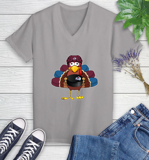 Colorado Avalanche Turkey Thanksgiving Day Women's V-Neck T-Shirt 4