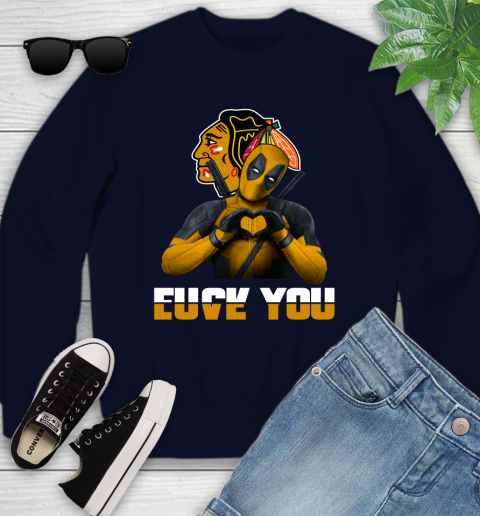 NHL Chicago Blackhawks Deadpool Love You Fuck You Hockey Sports Youth Sweatshirt 2
