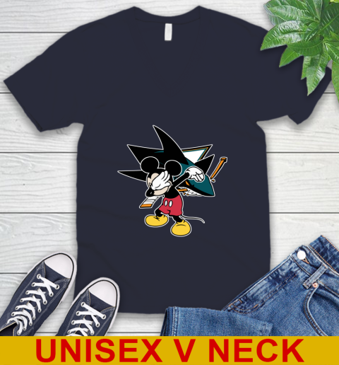 San Jose Sharks NHL Hockey Dabbing Mickey Disney Sports V-Neck T-Shirt 3