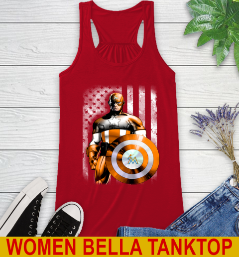 Miami Marlins MLB Baseball Captain America Marvel Avengers American Flag Shirt Racerback Tank 4