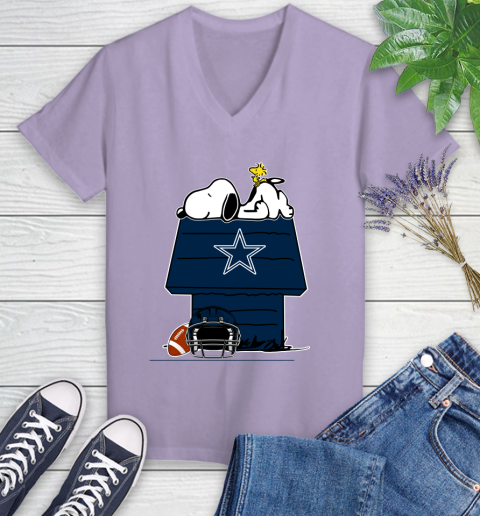 Dallas Cowboys NFL Football Snoopy Woodstock The Peanuts Movie Women's V-Neck T-Shirt 14