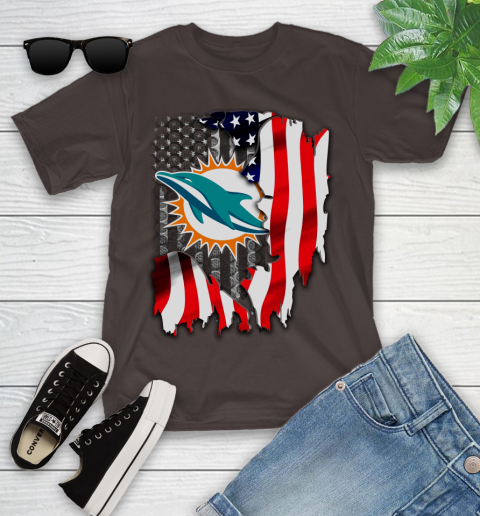 Miami Dolphins NFL Football American Flag Youth T-Shirt 7