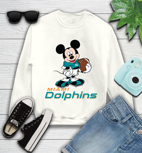 NFL Football Miami Dolphins Cheerful Mickey Mouse Shirt Youth Sweatshirt 2