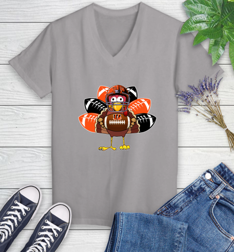 Cincinnati Bengals Turkey Thanksgiving Day Women's V-Neck T-Shirt 4