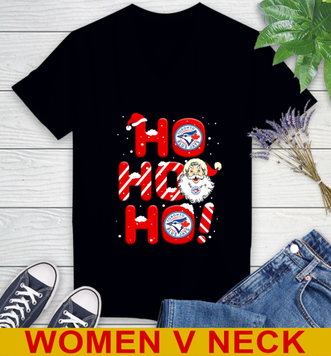 Toronto Blue Jays MLB Baseball Ho Ho Ho Santa Claus Merry Christmas Shirt Women's V-Neck T-Shirt