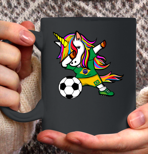 Funny Dabbing Unicorn Brazil Football Brazilian Flag Soccer Ceramic Mug 11oz