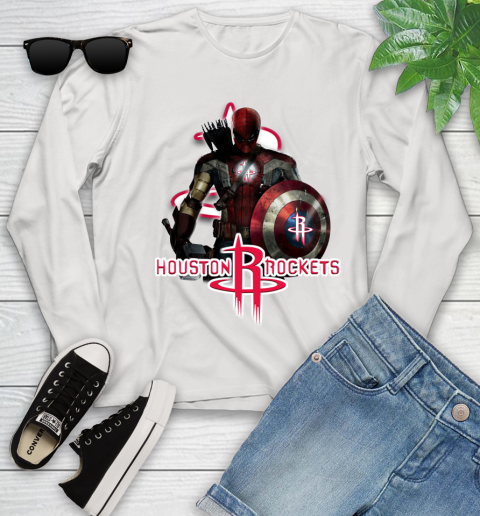 Houston Rockets NBA Basketball Captain America Thor Spider Man Hawkeye Avengers Youth Long Sleeve
