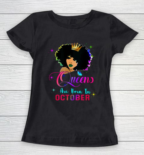 Queens Born october Black Girl Virgo Libra Birthday Women's T-Shirt