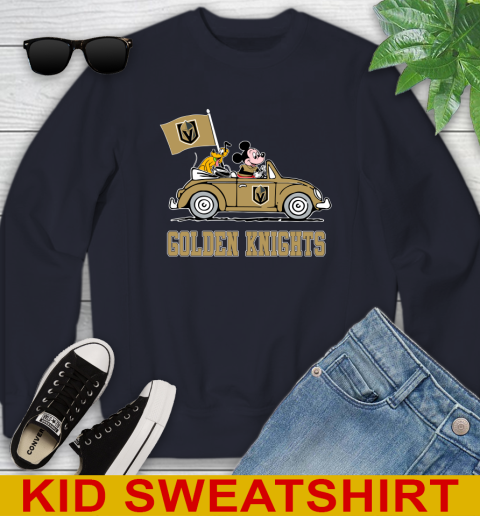 NHL Hockey Vegas Golden Knights Pluto Mickey Driving Disney Shirt Youth Sweatshirt 3