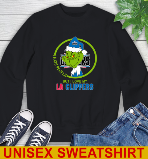 LA Clippers NBA Christmas Grinch I Hate People But I Love My Favorite Basketball Team Sweatshirt 2