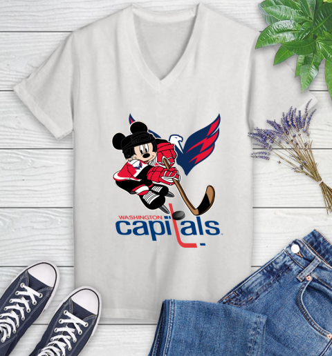 NHL Washington Capitals Mickey Mouse Disney Hockey T Shirt Women's V-Neck T-Shirt