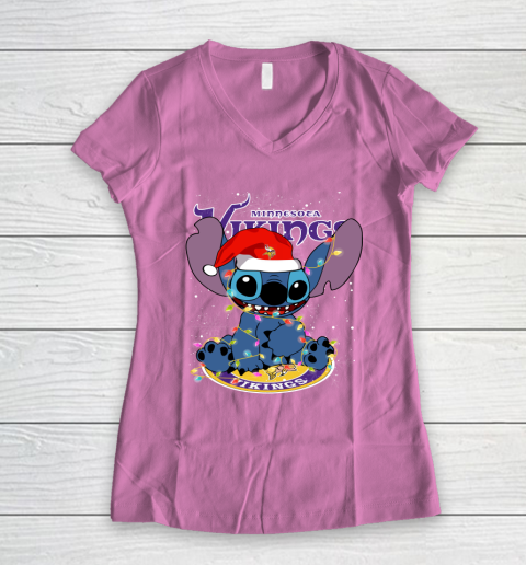 Minnesota Vikings NFL Football noel stitch Christmas Women's V-Neck T-Shirt 8