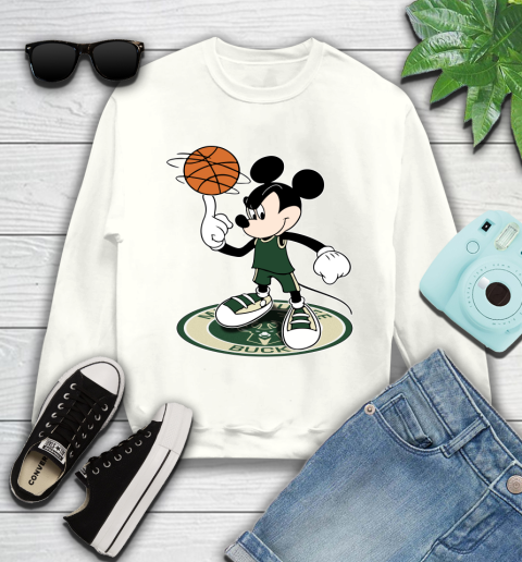 NBA Basketball Milwaukee Bucks Cheerful Mickey Disney Shirt Youth Sweatshirt 2
